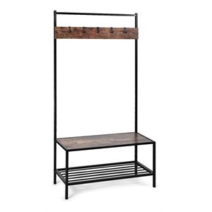 Costway Contemporary Iron and MDF Hall Tree with 5 Hooks in Coffee