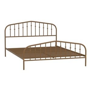 Costway Contemporary Iron Queen Size Slat Platform Headboard Footboard in Brown