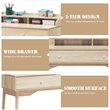 Costway Contemporary Wood Computer Desk with Hutch and Drawer in Natural