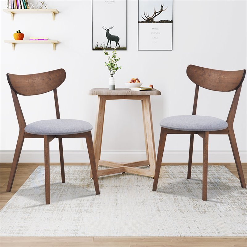Costway Rubber Wood & Sponge Dining Chair with Curved Back in Walnut (Set of 2)