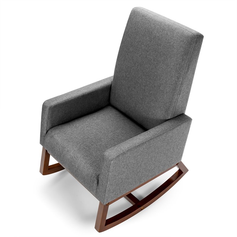 Costway Contemporary Plywood and Fabric Upholstered Rocking Chair in Gray