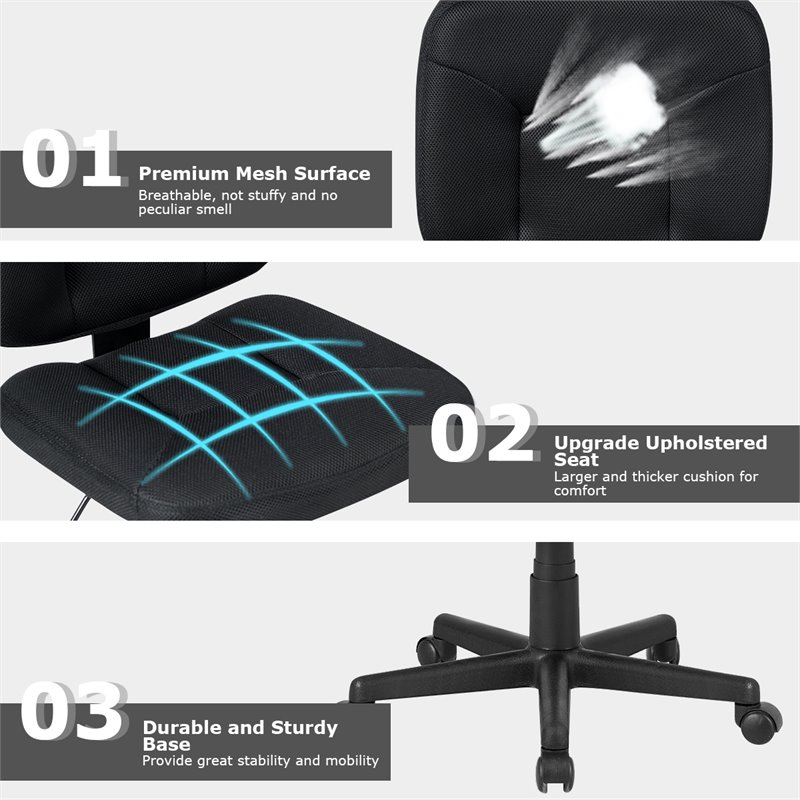 Costway Contemporary Sponge and Mesh Computer Chair with Low Back in Black