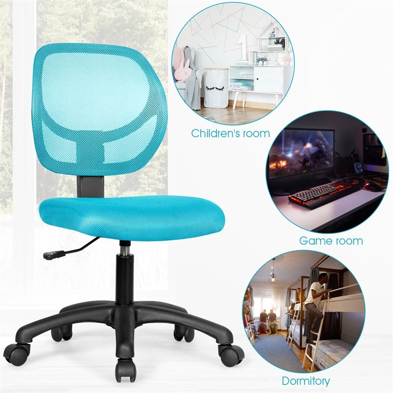 Costway Sponge Adjustable Height Low-Back Armless Computer Desk Chair in Blue