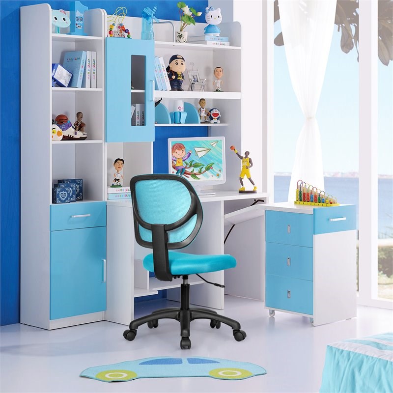 Costway Sponge Adjustable Height Low-Back Armless Computer Desk Chair in Blue