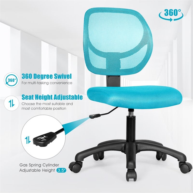 Costway Sponge Adjustable Height Low-Back Armless Computer Desk Chair in Blue