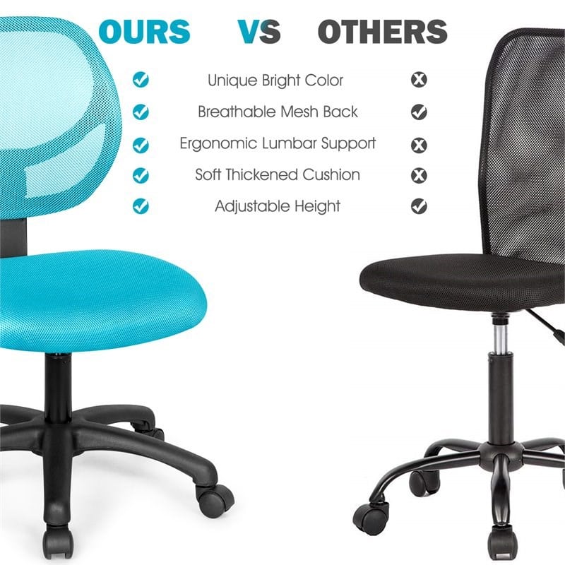 Costway Sponge Adjustable Height Low-Back Armless Computer Desk Chair in Blue