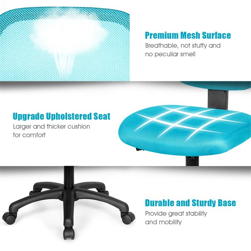 Costway Sponge Adjustable Height Low-Back Armless Computer Desk Chair in Blue