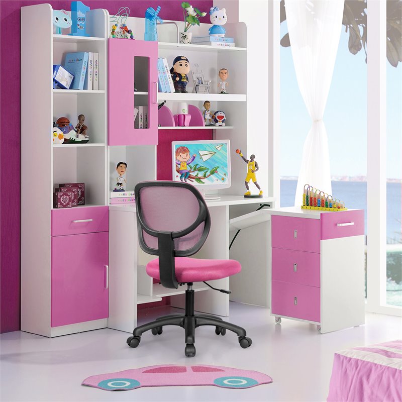 Costway Sponge Adjustable Height Low-Back Armless Computer Desk Chair in Pink