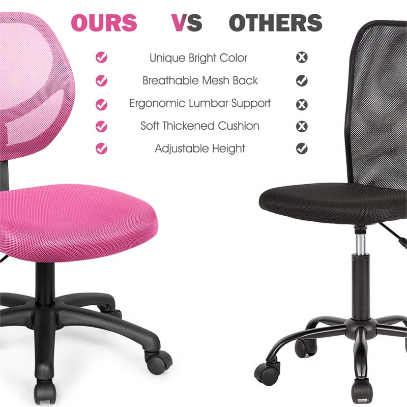 Costway Sponge Adjustable Height Low-Back Armless Computer Desk Chair in Pink
