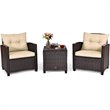 Costway 3-piece Rattan Patio Furniture Set with Back & Seat Cushion in Beige
