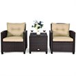 Costway 3-piece Rattan Patio Furniture Set with Back & Seat Cushion in Beige