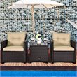 Costway 3-piece Rattan Patio Furniture Set with Back & Seat Cushion in Beige