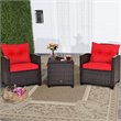 Costway 3-piece Rattan Patio Furniture Set with Back & Seat Cushion in Red