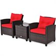 Costway 3-piece Rattan Patio Furniture Set with Back & Seat Cushion in Red