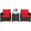 Costway 3-piece Rattan Patio Furniture Set with Back & Seat Cushion in Red