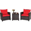 Costway 3-piece Rattan Patio Furniture Set with Back & Seat Cushion in Red