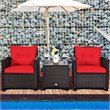 Costway 3-piece Rattan Patio Furniture Set with Back & Seat Cushion in Red