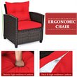 Costway 3-piece Rattan Patio Furniture Set with Back & Seat Cushion in Red