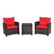 Costway 3-piece Rattan Patio Furniture Set with Back & Seat Cushion in Red