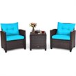 Costway 3-piece Rattan Patio Furniture Set with Back & Seat Cushion in Turquoise