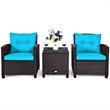 Costway 3-piece Rattan Patio Furniture Set with Back & Seat Cushion in Turquoise