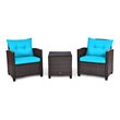 Costway 3-piece Rattan Patio Furniture Set with Back & Seat Cushion in Turquoise