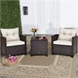 Costway 3-piece Rattan Patio Furniture Set with Back & Seat Cushion in Off White