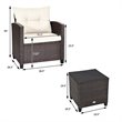 Costway 3-piece Rattan Patio Furniture Set with Back & Seat Cushion in Off White