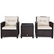 Costway 3-piece Rattan Patio Furniture Set with Back & Seat Cushion in Off White
