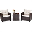 Costway 3-piece Rattan Patio Furniture Set with Back & Seat Cushion in Off White