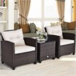 Costway 3-piece Rattan Patio Furniture Set with Back & Seat Cushion in Off White