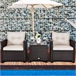 Costway 3-piece Rattan Patio Furniture Set with Back & Seat Cushion in Off White