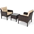 Costway 3-piece Rattan Patio Furniture Set with Sofa Chair in Beige
