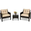 Costway 3-piece Rattan Patio Furniture Set with Sofa Chair in Beige
