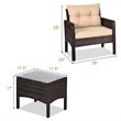 Costway 3-piece Rattan Patio Furniture Set with Sofa Chair in Beige
