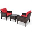 Costway 3-piece Rattan Patio Furniture Set with Sofa Chair in Red