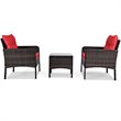 Costway 3-piece Rattan Patio Furniture Set with Sofa Chair in Red