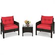 Costway 3-piece Rattan Patio Furniture Set with Sofa Chair in Red