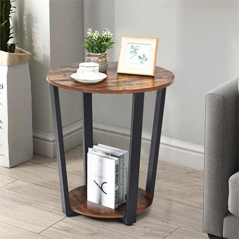 Costway Contemporary Engineered Wood End Table with Storage Shelf in Brown/Black