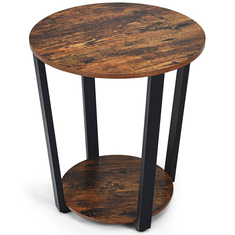 Costway Contemporary Engineered Wood End Table with Storage Shelf in Brown/Black