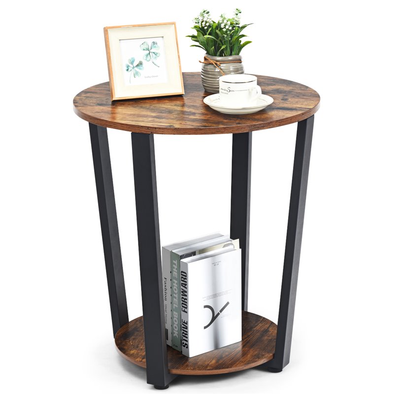 Costway Contemporary Engineered Wood End Table with Storage Shelf in Brown/Black