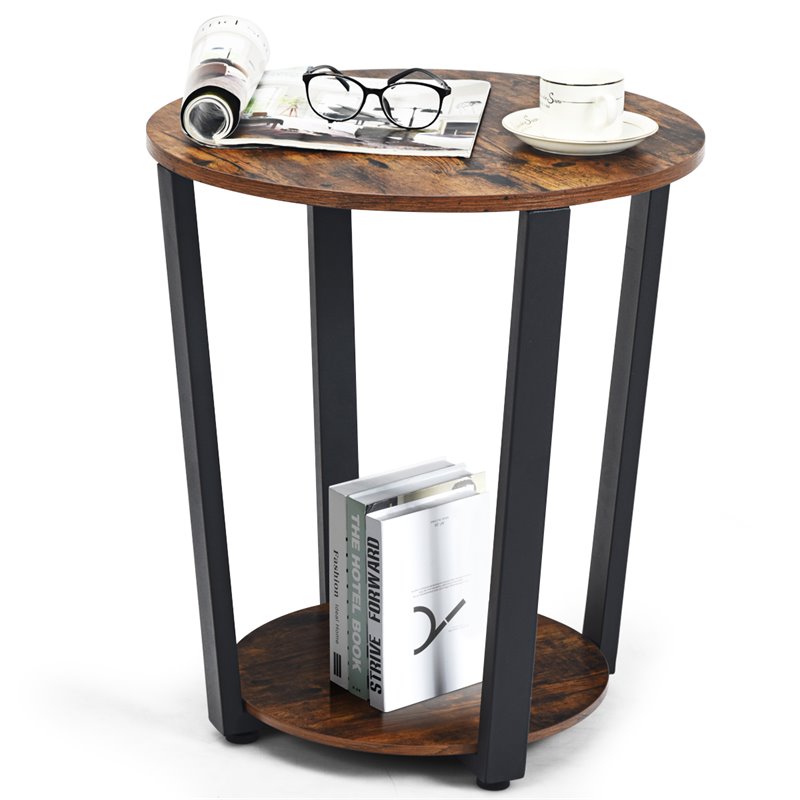 Costway Contemporary Engineered Wood End Table with Storage Shelf in Brown/Black