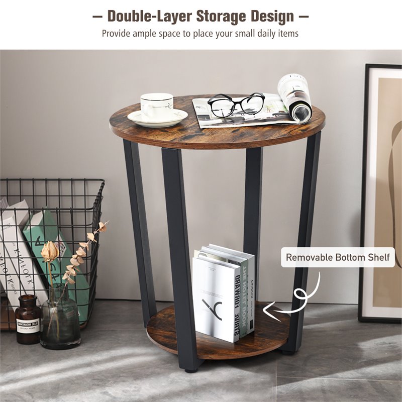Costway Contemporary Engineered Wood End Table with Storage Shelf in Brown/Black