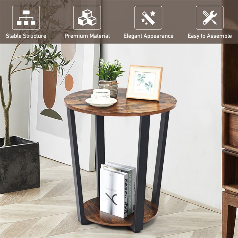 Costway Contemporary Engineered Wood End Table with Storage Shelf in Brown/Black