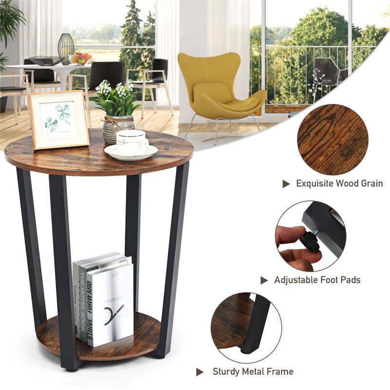 Costway Contemporary Engineered Wood End Table with Storage Shelf in Brown/Black