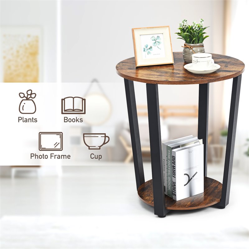 Costway Contemporary Engineered Wood End Table with Storage Shelf in Brown/Black