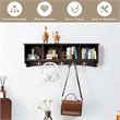 Costway Contemporary P2 MDF Wall Mounted Storage Cabinets with 5 Hooks in Brown
