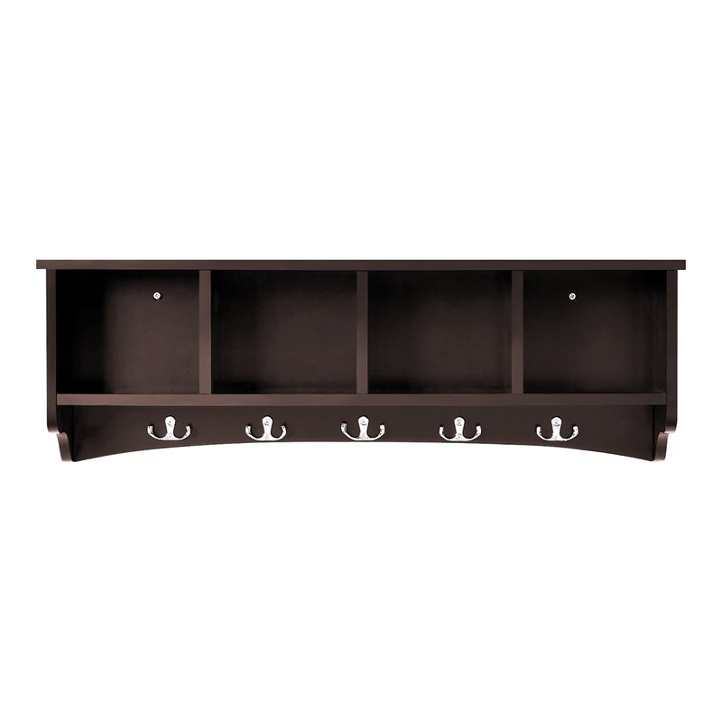 Costway Contemporary P2 MDF Wall Mounted Storage Cabinets with 5 Hooks in Brown