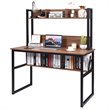 Costway Contemporary MDF and Iron Computer Desk with Hutch Bookshelf in Walnut