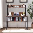 Costway Contemporary MDF and Iron Computer Desk with Hutch Bookshelf in Walnut